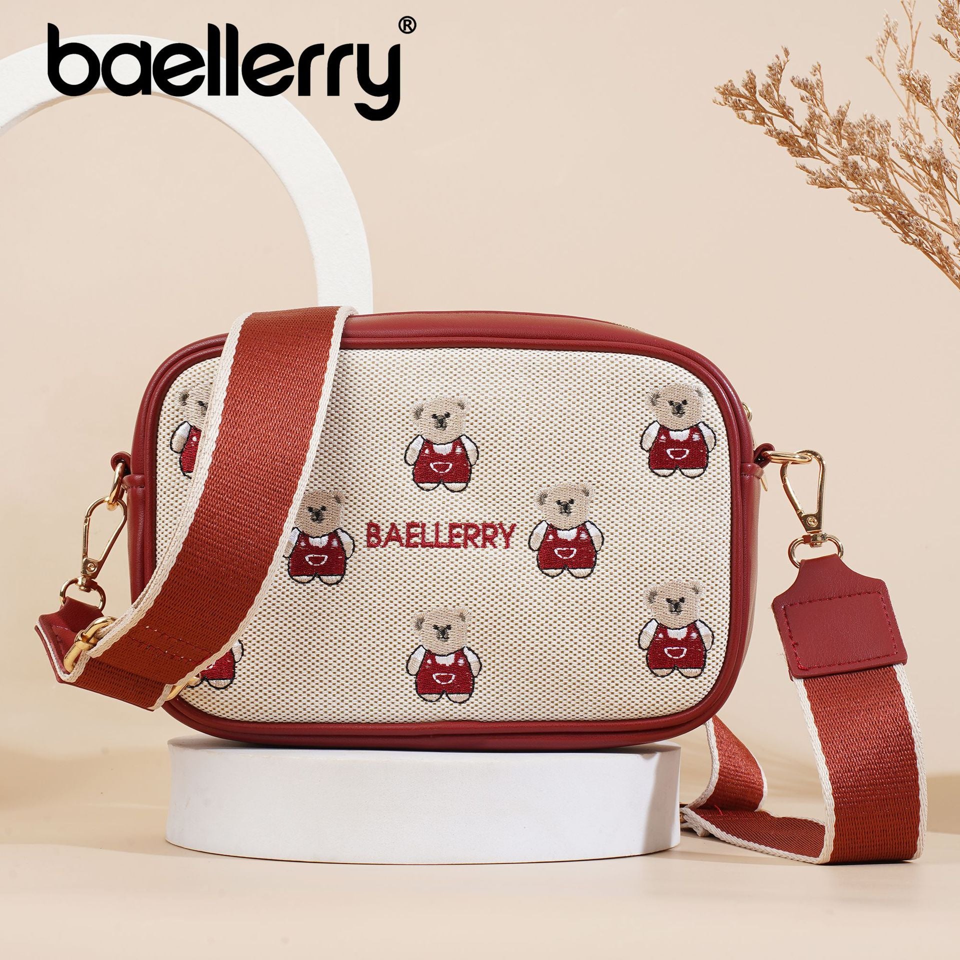 New bear embroidered women's shoulder bag bag messenger bag women's large-capacity hot-selling women's bag fashion pu Korean niche