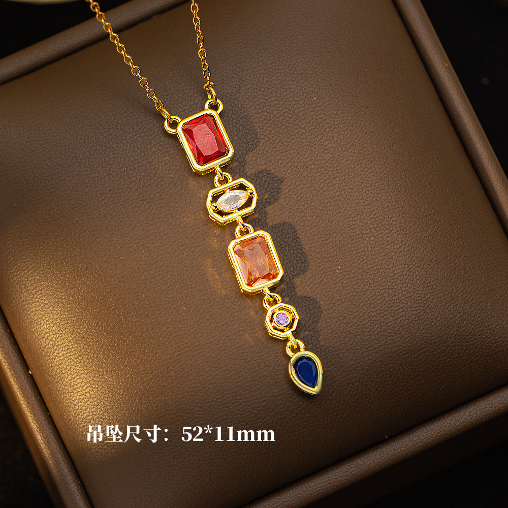 [set] cross-border fashion elegant light luxury full zirconium sweater chain exquisite copper micro-embedded earrings necklace jewelry combination