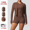 Fashion cross-border cloud-like brushed long-sleeved sports zipper outwear running butt lift fitness yoga clothes three-piece set for women