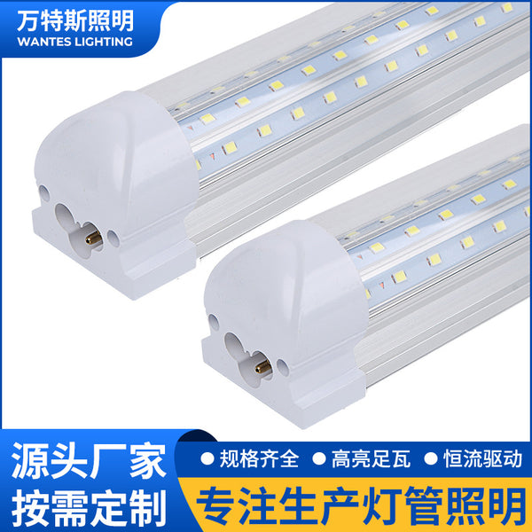 T8 integrated lamp, super bright V-shaped double row led fluorescent lamp, no stroboscopic factory store lighting strip lamp