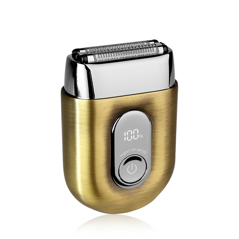 Alloy mini electric shaver with digital display, reciprocating magnetic three-blade head, full body washable, car-mountable portable razor