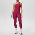 Sexy one-shoulder activewear set: high-waisted, figure-hugging leggings with pockets - perfect for outdoor leisure, running, fitness, and yoga