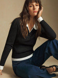 color block faux two-piece v-neck knit top - women's autumn/winter niche design sweater