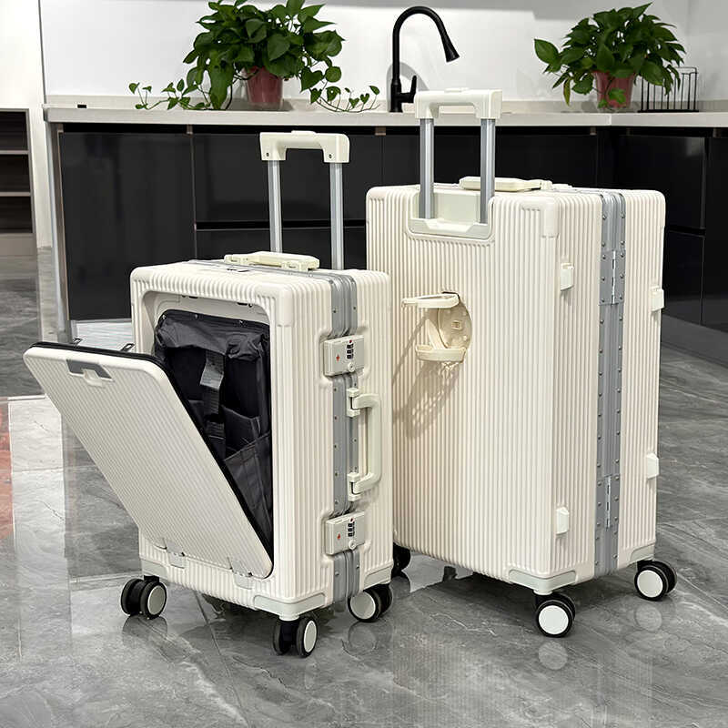 Suitcase 20 inch front open cover boarding case 24 inch rechargeable trolley case men's large-capacity business suitcase durable