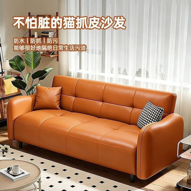 Cat scratch leather sofa bed modern casual small apartment living room straight row sofa three-stop backrest multi-functional foldable sofa