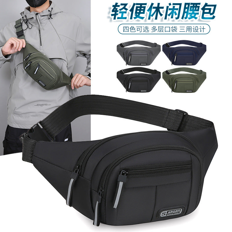 Fashion versatile men's sports fanny pack New outdoor leisure shoulder messenger bag Large capacity going out cycling breast bag