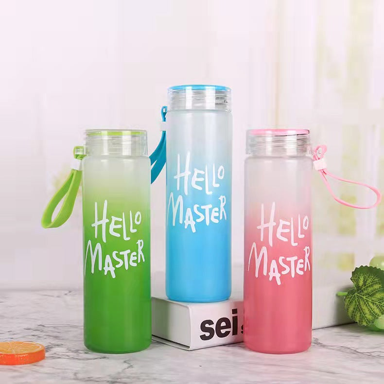 Portable colorful tumbler gradient glass cup frosted gift promotional water bottle custom logo printing