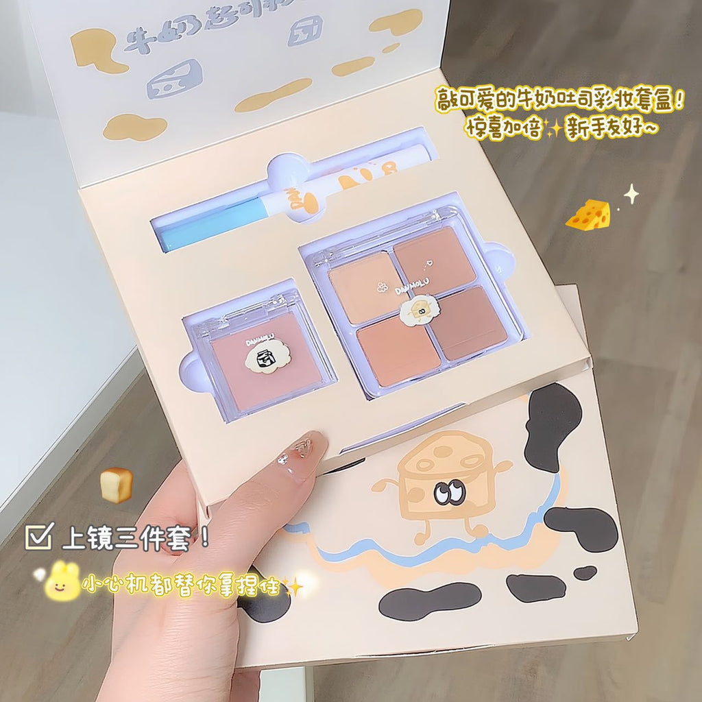 DANMOLU Milk Cheese Makeup Kit Eyeshadow Plate Matte Lip Glaze Blush Gift Box Student Lipstick White