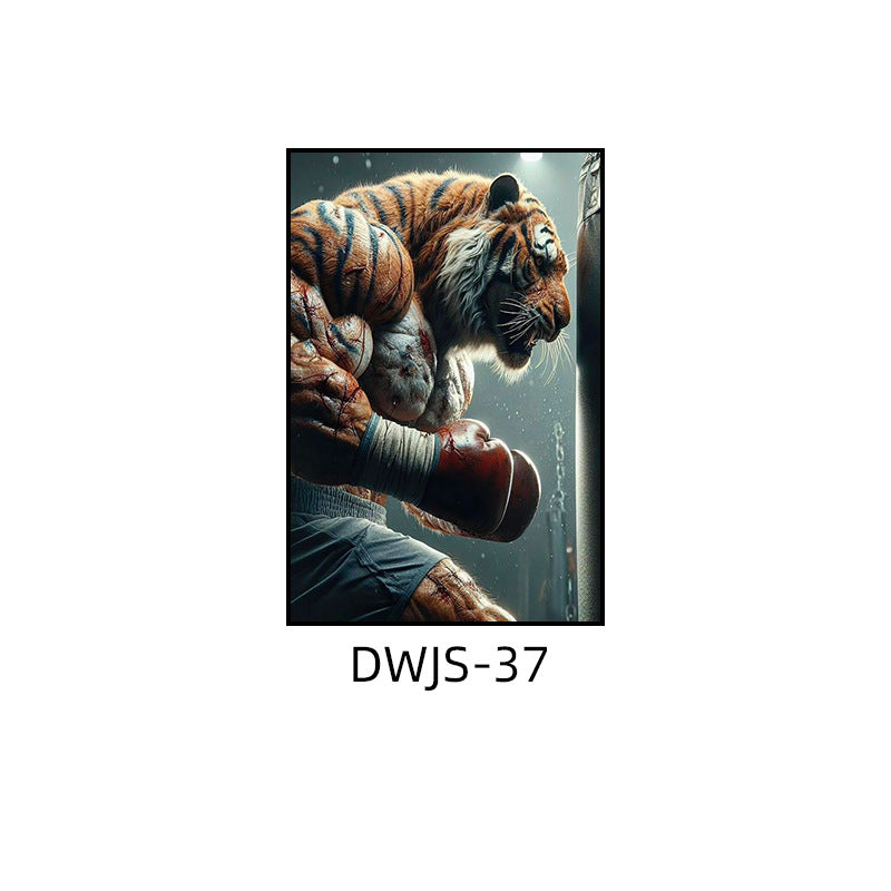 Gym decorative painting industrial style boxing hall hanging painting taekwondo martial arts hall fighting creative animal cartoon mural
