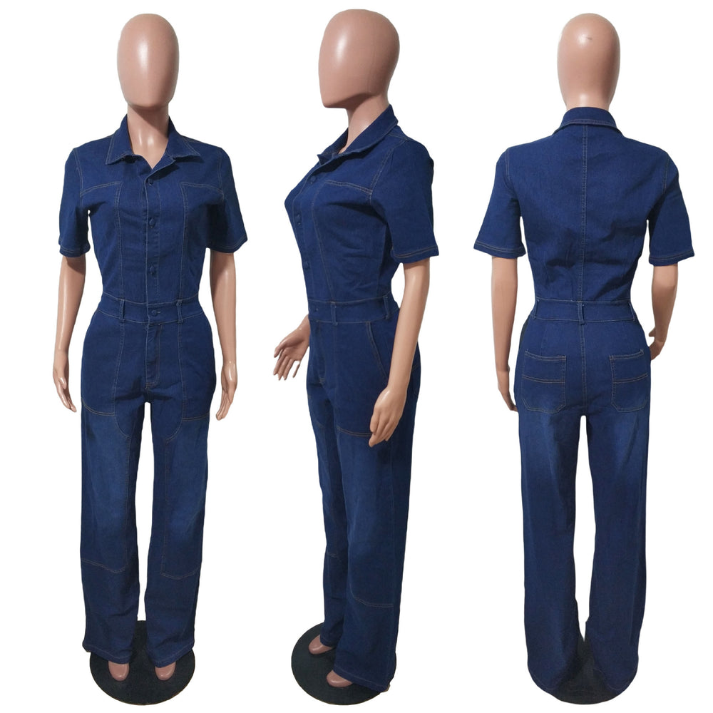 Fashion jumpsuit women's new arrival hot selling dark blue fashionableelegant jumpsuit denim pants washed stretch jumpsuit