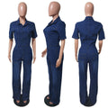 Fashion jumpsuit women's new arrival hot selling dark blue fashionableelegant jumpsuit denim pants washed stretch jumpsuit