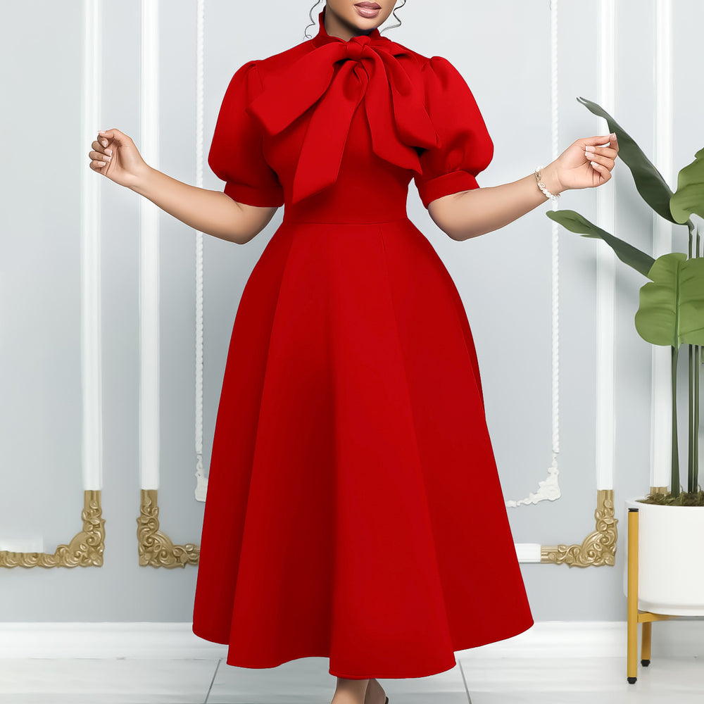 summer new european and american cross-border short-sleeve tie-up bowknot puffy ball gown european and american dress