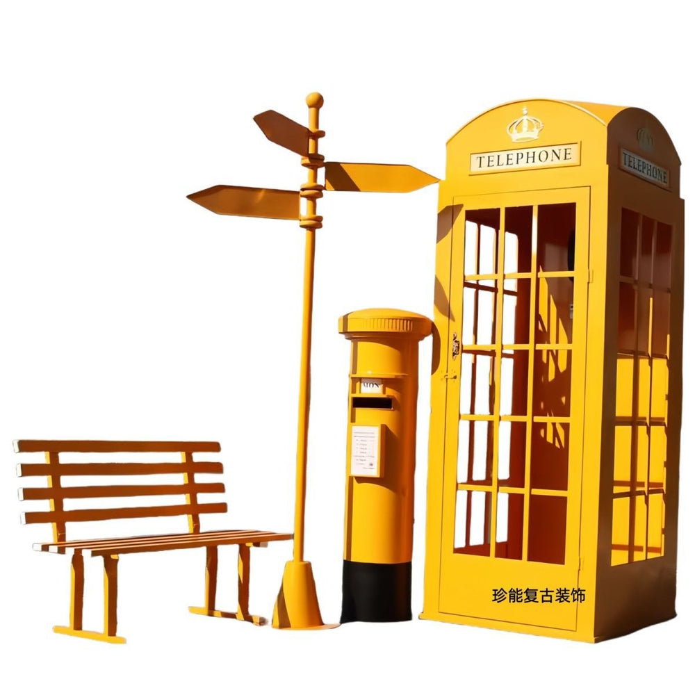 Retro iron telephone booth mailbox street sign bench popular store decoration floor-standing ornaments photography props model