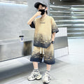 Boys' summer outfit set,  new summer collection, mid-to-large children's lightweight short-sleeve clothing, trendy, cool, and street-style ready