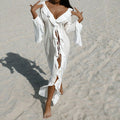 Hot-selling european and american women's long-sleeved lace cardigan dress with tie closure - sexy beach vacation style wholesale