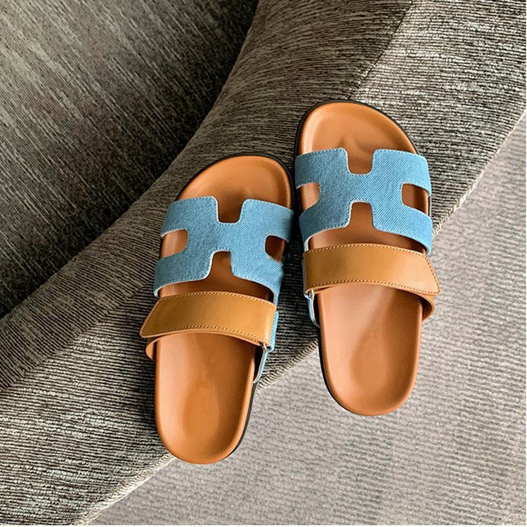 summer new thick-soled sandals & slippers - plus size, one-strap, hook-and-loop closure, color block design, casual outdoor women's shoes - versatile & stylish