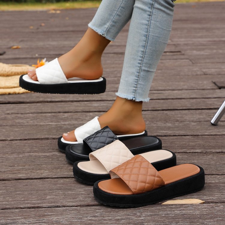 new arrivalplus sizethick sole sandals and slippers one-shaped slip-on plaidexportcasualsummeroutwear slippers wholesale