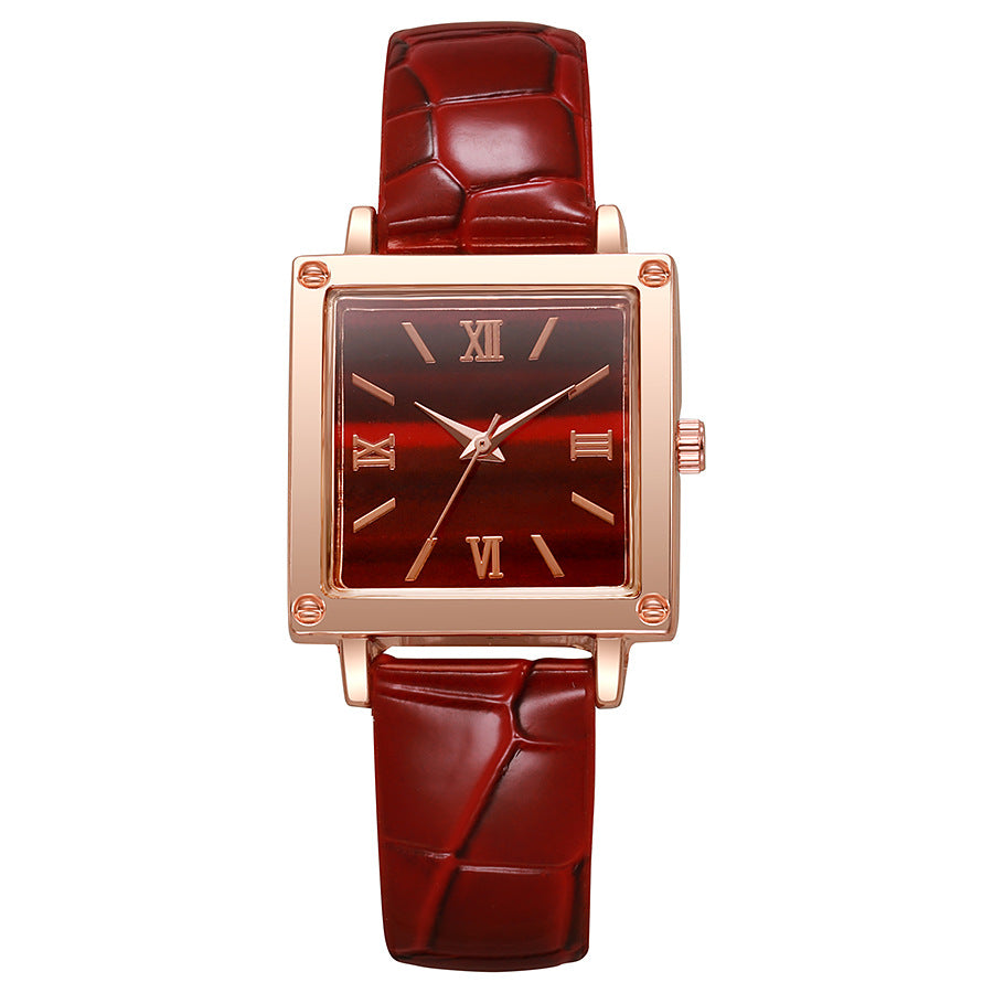 New fashion women's crocodile-embossed leather belt watch - square roman numeral quartz wristwatch for students (export model)