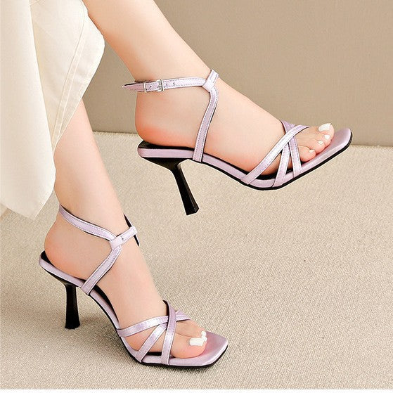 2026 summer new european and american style high heels - chic and fashionable square toe open back sandals - cross-border export stiletto heel women's shoes