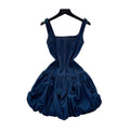 Spicy girl suspender denim flower bud dress women's summer k-style niche design waist slimming lookelegant a-line skirt