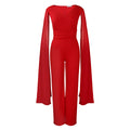 C8561 european and american style fashionable elegant commute v-neck top and wide-leg pants two-piece set, plus size african export outfit