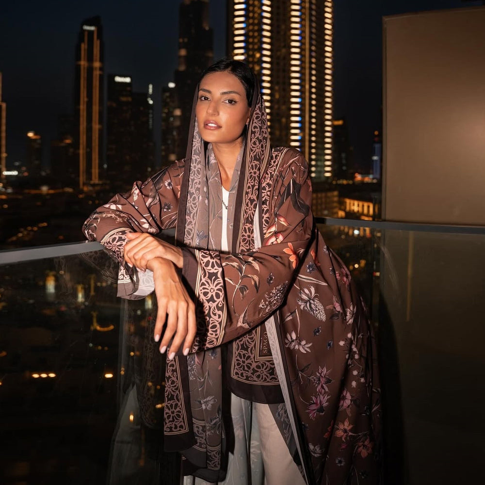 women's fashion printed cardigan robe set with headscarf - loose fit