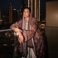 women's fashion printed cardigan robe set with headscarf - loose fit