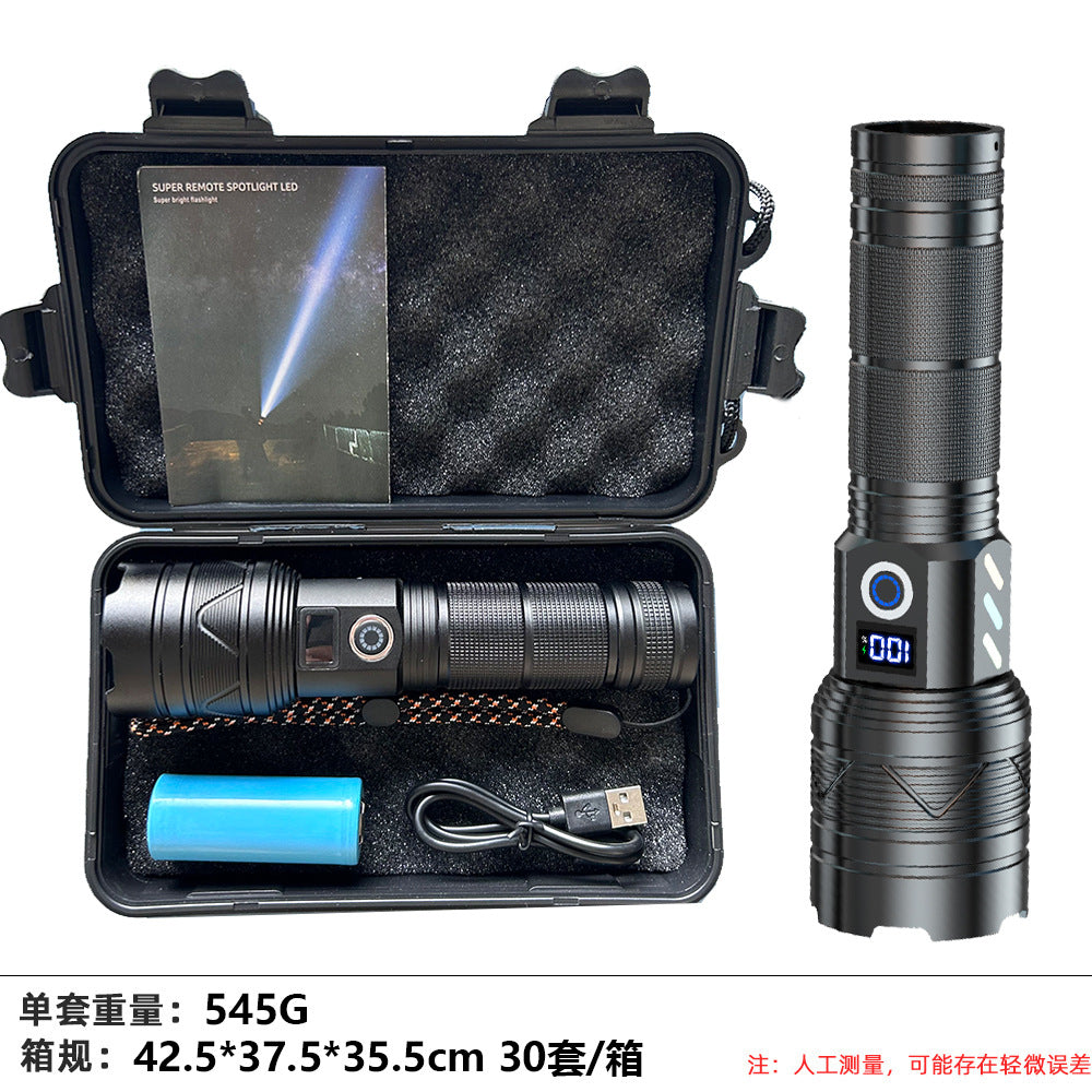 Cross-border A06A strong light digital power display zoom upgrade TYPE-C rechargeable white laser remote fire emergency flashlight