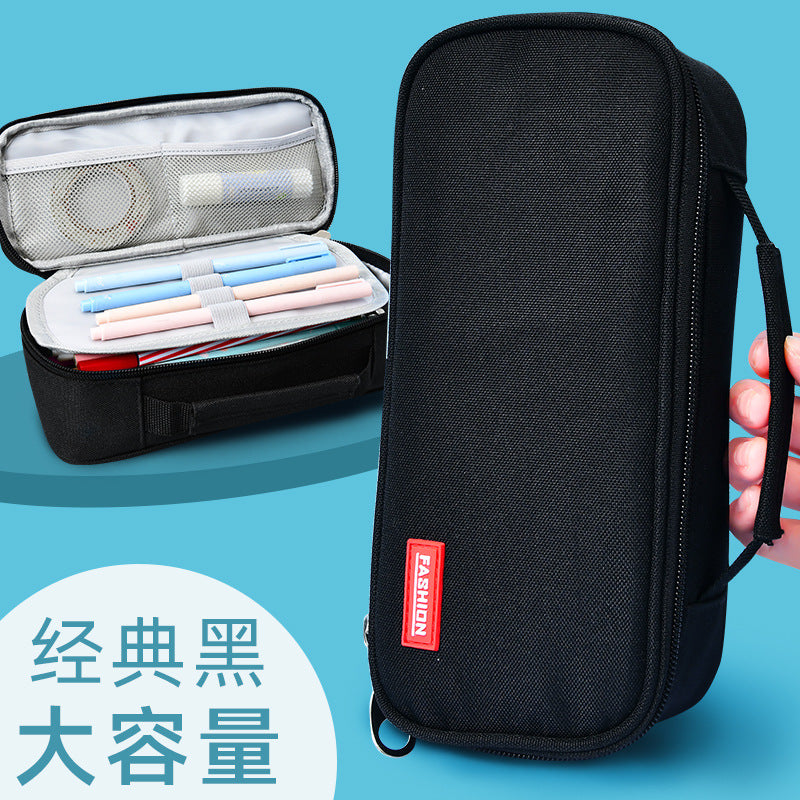 Large capacity canvas three-dimensional pencil case, simple portable student stationery box,  e-commerce  Oxford cloth pencil case