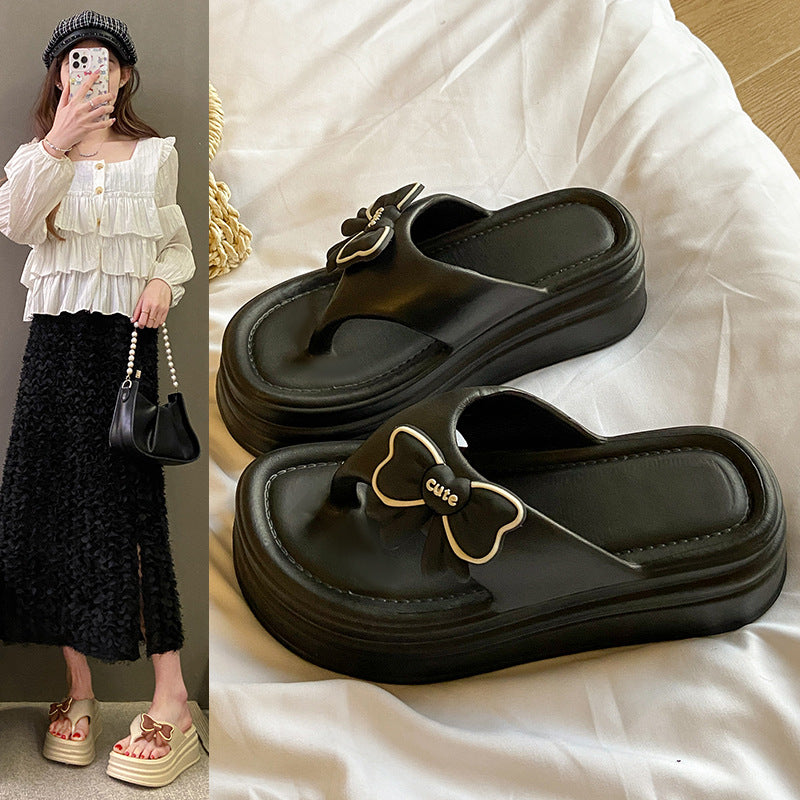 New fashionable casual soft sole height increasing non-slip odor-resistant spring/summer new versatile butterfly beach flip-flops