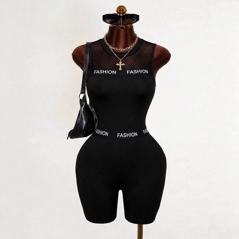 women's spring/summer new arrivals: mesh cutout patchwork solid color sleeveless tank jumpsuit - fashionable and versatile