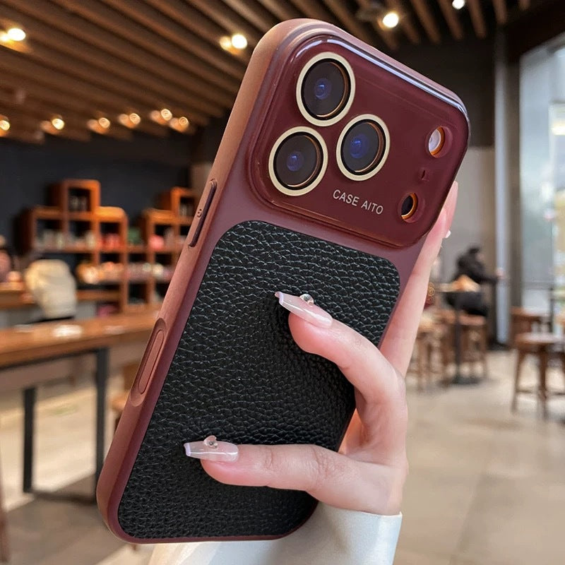 Suitable for iphone17pro lens large window lychee leather pattern mobile phone case apple 15 business case lychee pattern