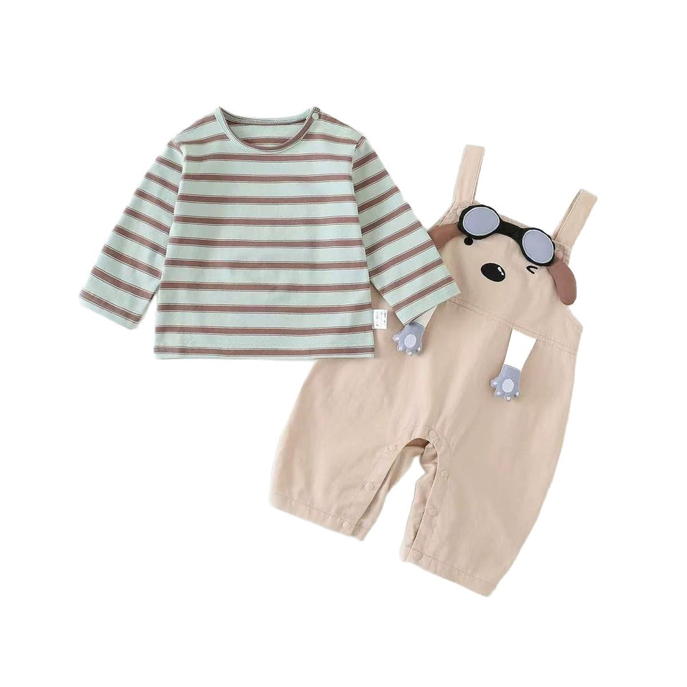 Spring outfit set for baby boys and girls: new stylish korean style two-piece set - includes a base layer top and overalls for infants and toddlers