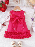 new arrival: sweet girls' big bow beaded cake vest dress