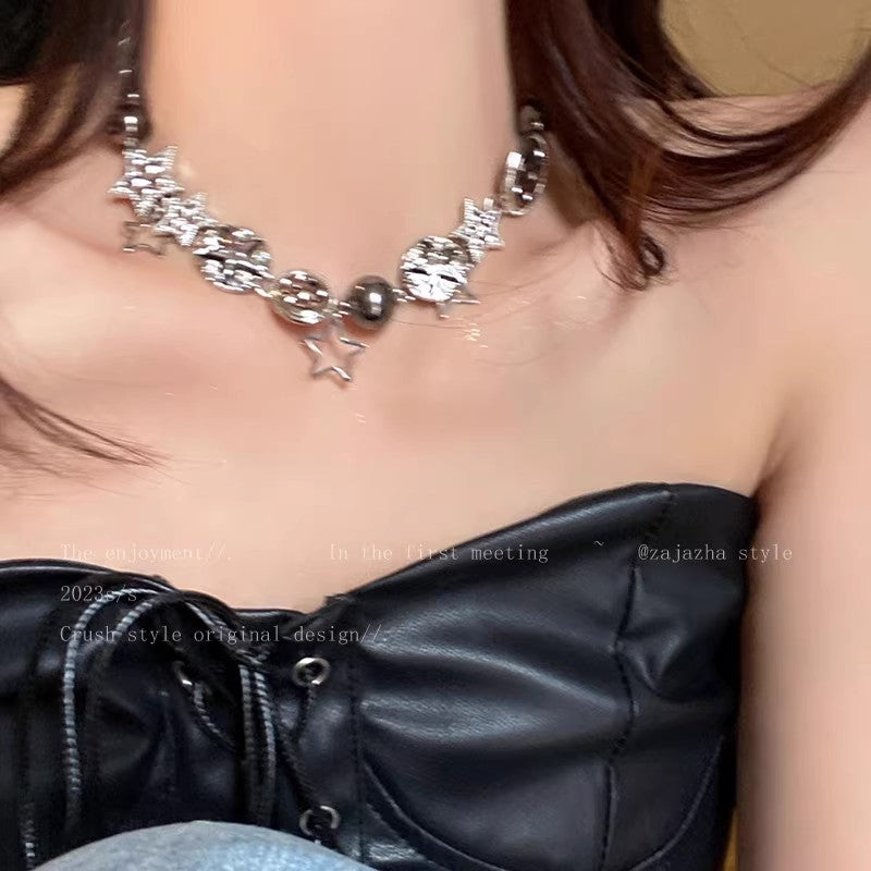 Star heavy industry exaggerated necklace for women sweet cool punk retroniche stylesense of design accessories choker clavicle chain necklace