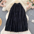 Elegant hollow-out lace embroidered crochet midi skirt - women's tie-waist high-waisted slimming sweet versatile vacation style fairy skirt
