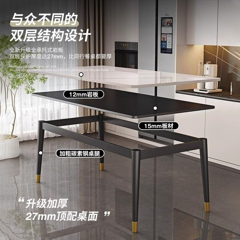 Rock slab dining table and chair combination rectangular for home small apartment medieval style modern casual rental house dining table