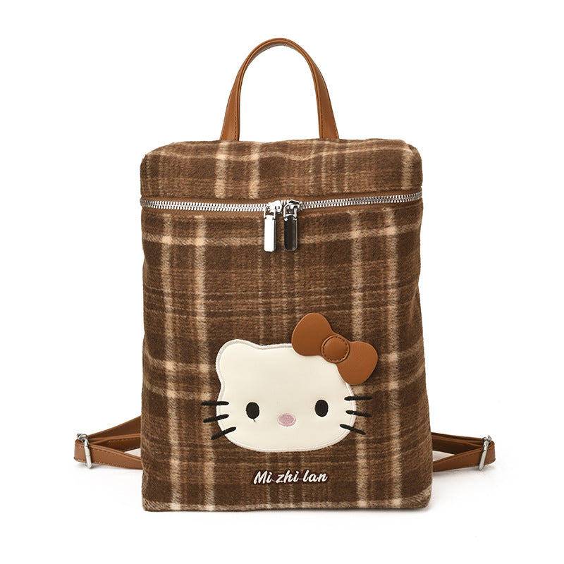 2026 new korean style cartoon cat shoulder & crossbody bag - women's unique design, cute & versatile plaid tote backpack