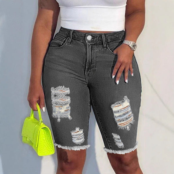 European and American   women's shorts five-point pants ripped denim shorts trendy casual versatile straight hot models