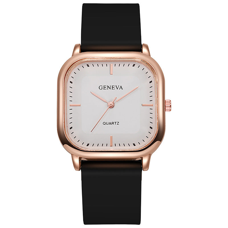 New silicone strap fashion rose gold watch for women, student style, middle and high school students, square quartz men's watch - wholesale