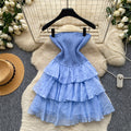 French sweet style bandeau sleeveless dress - women's summer yellow ruffle cake dress - slimming, elegant, petite-friendly