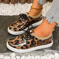 Export cross-border plus sizenew arrival leopard print thick sole sneakers women's waterproofnon-slip sports casual shoes tie backflats