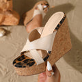 2026 summer new european and american style leopard print wedge sandals women's chunky platform clogs cross strap fashion slides