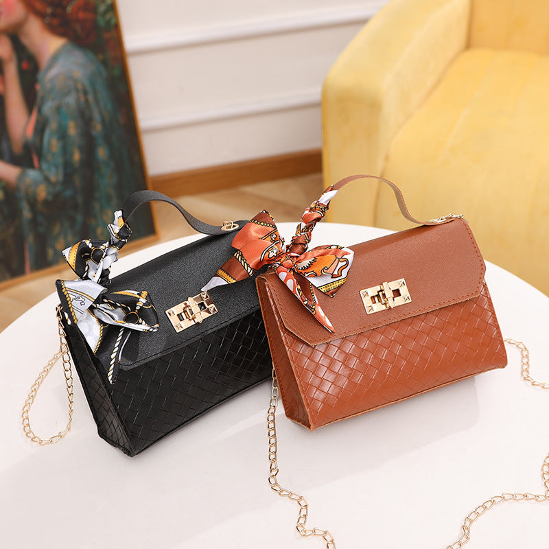 Silk scarf square bag 2023 new mobile phone bag messenger bag diamond chain shoulder bag  women's handbag