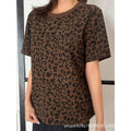 summer y2k leopard print crew neck short sleeve top - women's slim fit sexy beauty loose casual slimming t-shirt