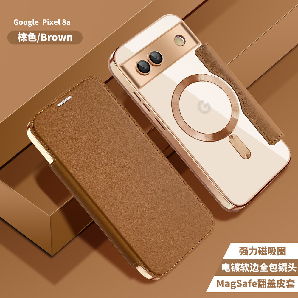 gold shield magnetic card slot business leather case for google pixel 10/9 with magsafe compatibility