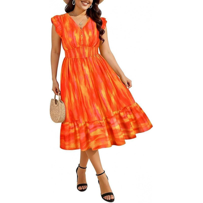Amazon us & europe plus size v-neck dress -  summer new arrival - bohemian floral dress