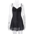 fashion  spring women's new sexy elegant lace trim polka dot see-through tie-up halter dress