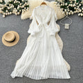 Elegant red lace pleated dress - women's unique tie-waist a-line maxi dress for work and everyday style