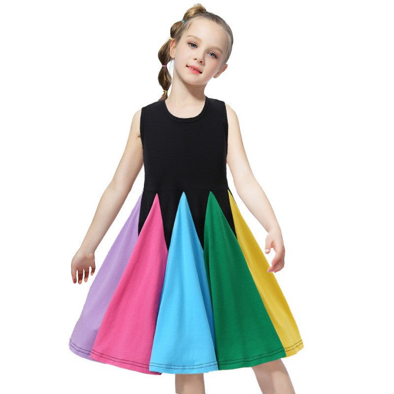 Wholesale girls' summer dresses for export:  new rainbow patchwork sleeveless princess dress for infants and toddlers